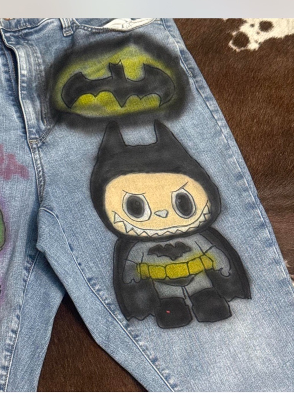 Blue Denim Jeans with Green & Black Character Art - Picture 2 of 4